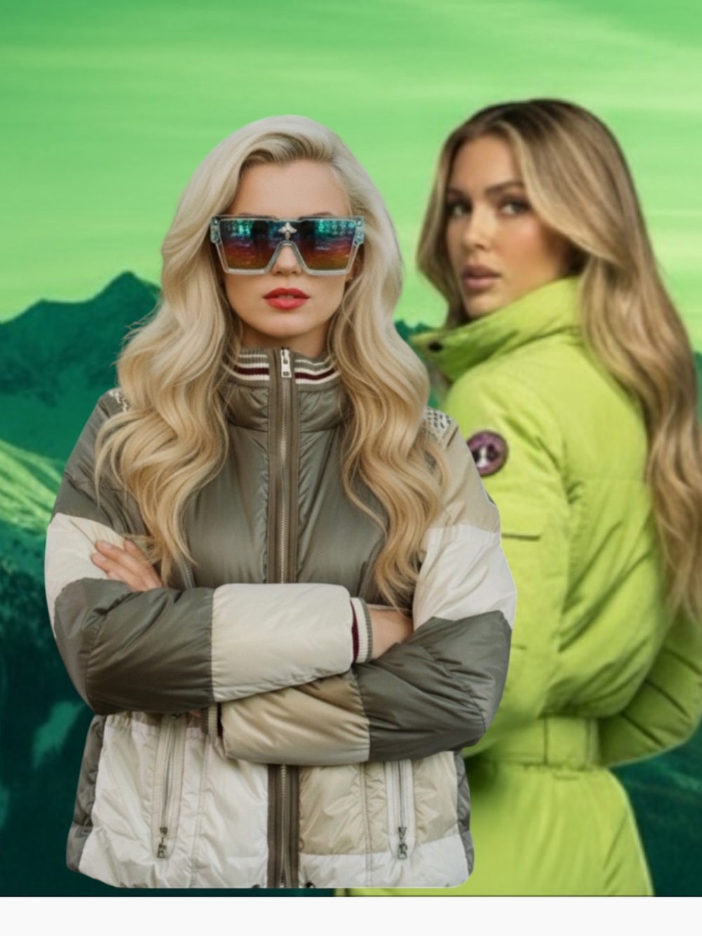 Bogner Taupe & Cream Down Quilted Hooded Ski Jacket